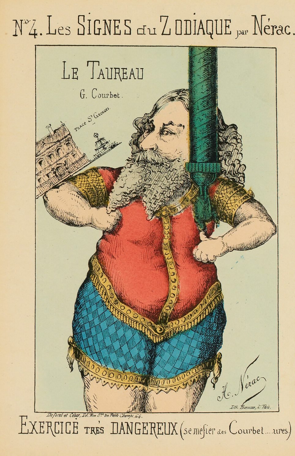 Nérac, Les Signes du Zodiaque, N°4. Le Taureau. G. Courbet. Exercice très dangereux (se méfier des Courbet…ures